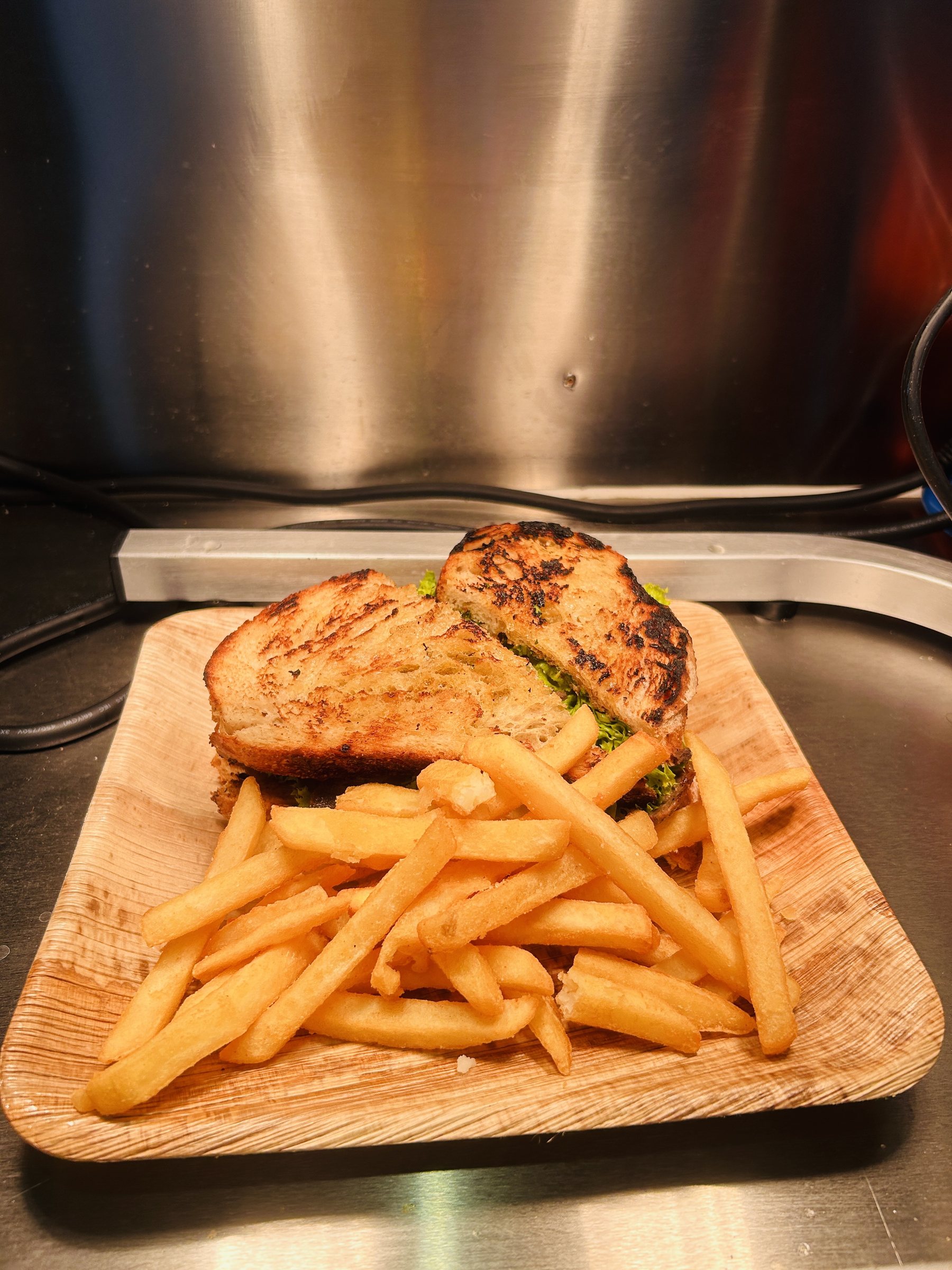 Steak sandwich and chips